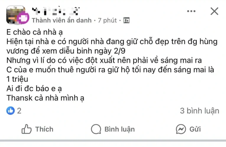 Một triệu đồng thuê người ngủ qua đêm giữ “chỗ vàng” chờ xem diễu binh