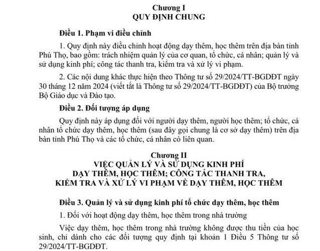 Ban hành quy định về học thêm và dạy thêm trên địa bàn tỉnh Phú Thọ